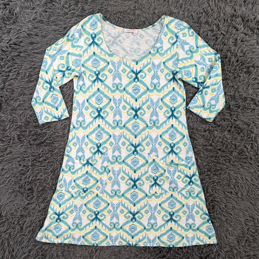 Fresh Produce Dress Women's Medium White Green Yellow Dalia Mini 3/4 Sleeve